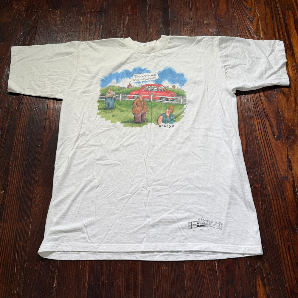 Vintage 90s Far Side Shirt Men XL White Single Stitch Yakity Yak Gary Larson USA